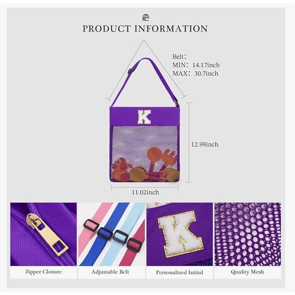 🆕 Pink Mesh Beach Bag Initial K - Picture 4 of 11